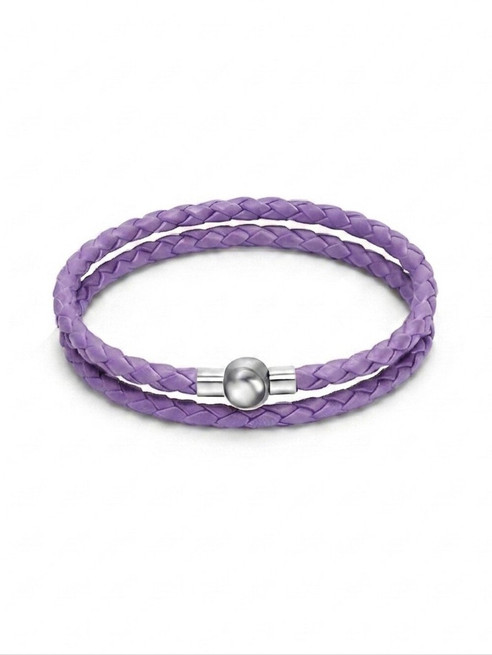 Linx Double Wrap Purple Leather Braided Cord Charm Bracelet Magnetic Clasp